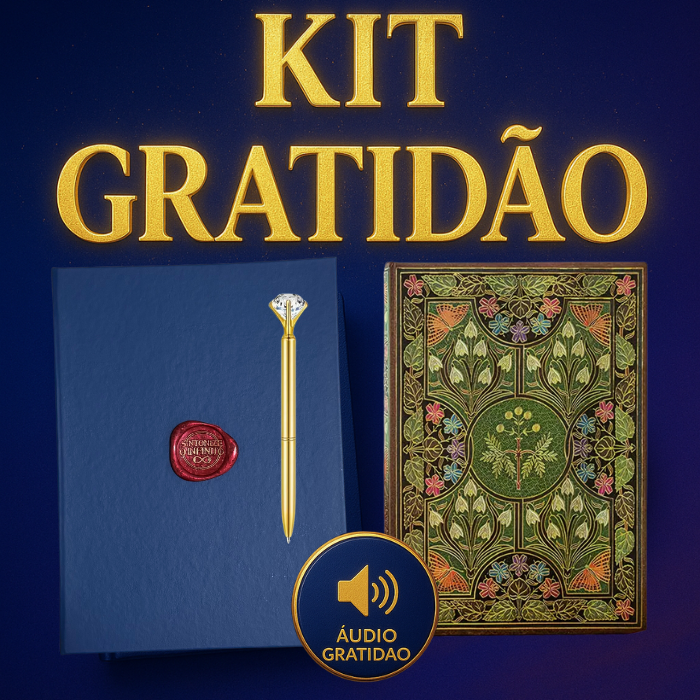 Kit Gratidão – Caderno Premium + Caneta Dourada + Áudio de Gratidão + caixa livro